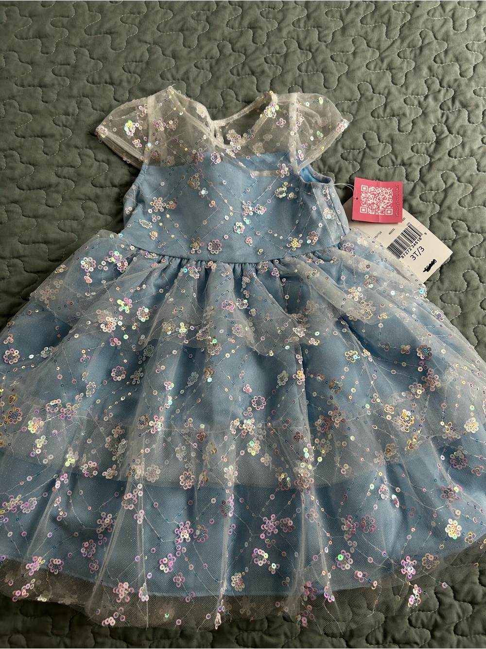 Rare Editions Blue Sequined Tulle Party Dress